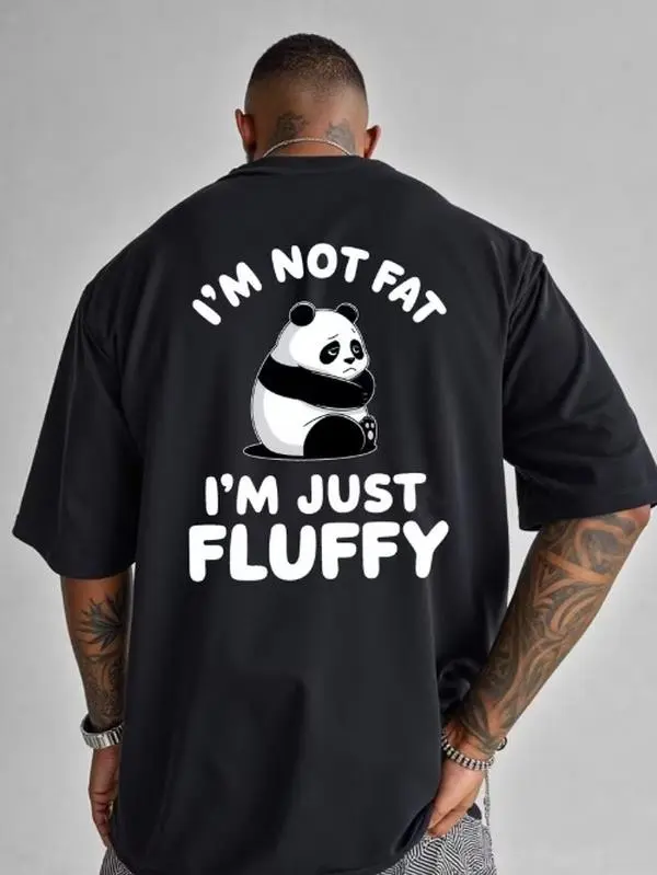 [Print Design-Not Textured] Fun Panda Theme Short Sleeve, Easy White Base with Quirky Slogan Print, Showcasing a Playful And Relaxed Daily Vibe, Suitable for Home Leisure And Outdoor Outings, Easily Creating a Casual American Style Outfit, Plus Size