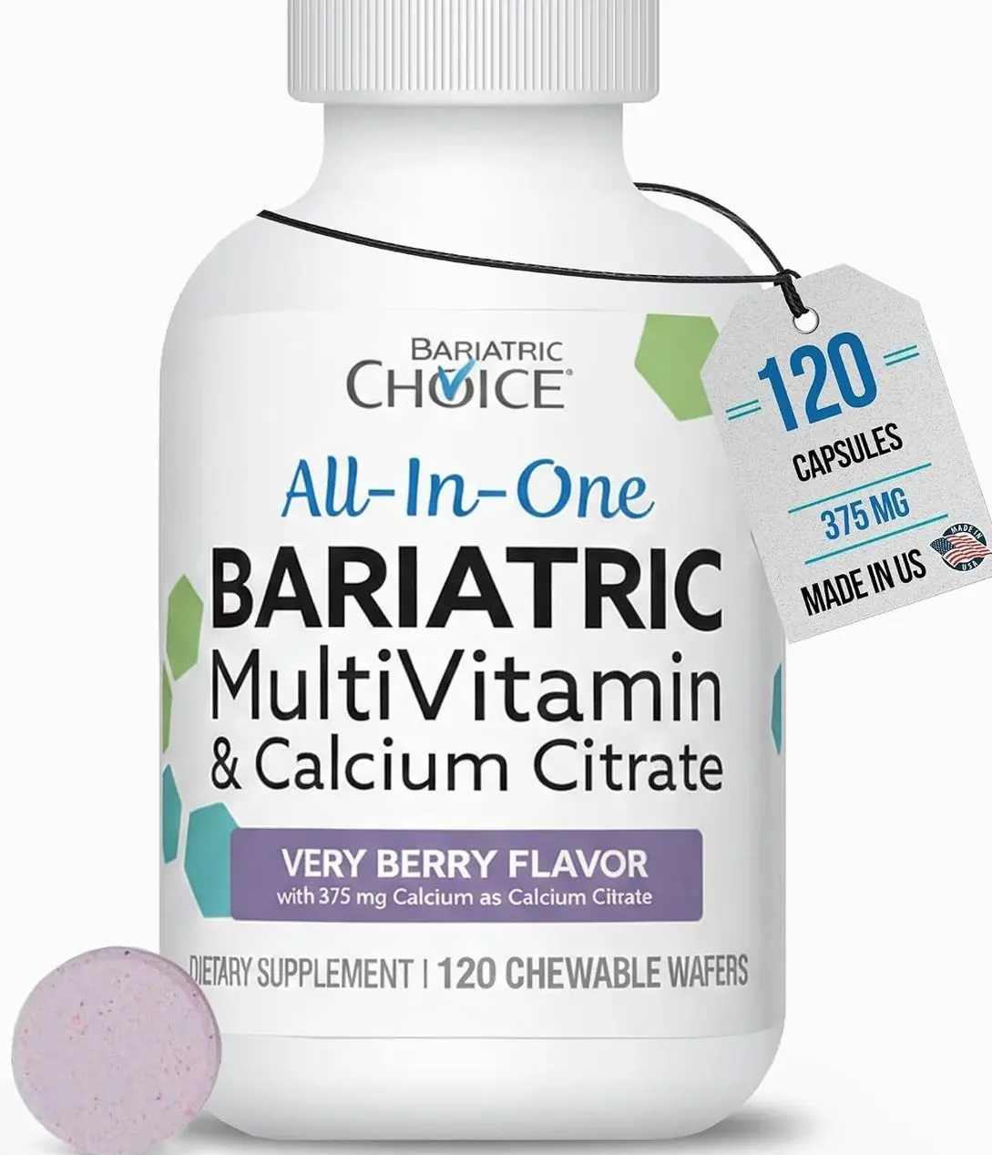 Bariatric Choice All-in-One Chewable Bariatric MultiVitamin with Iron & Calcium Citrate, Very Berry (120ct)