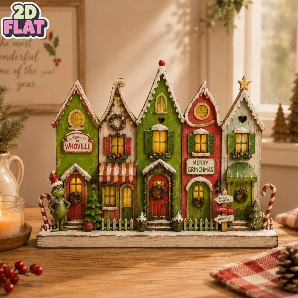 Whoville Christmas Village Decor, Grinchmas Wooden Block Shelf Sitter, Christmas Gift, Grinc Wooden Block