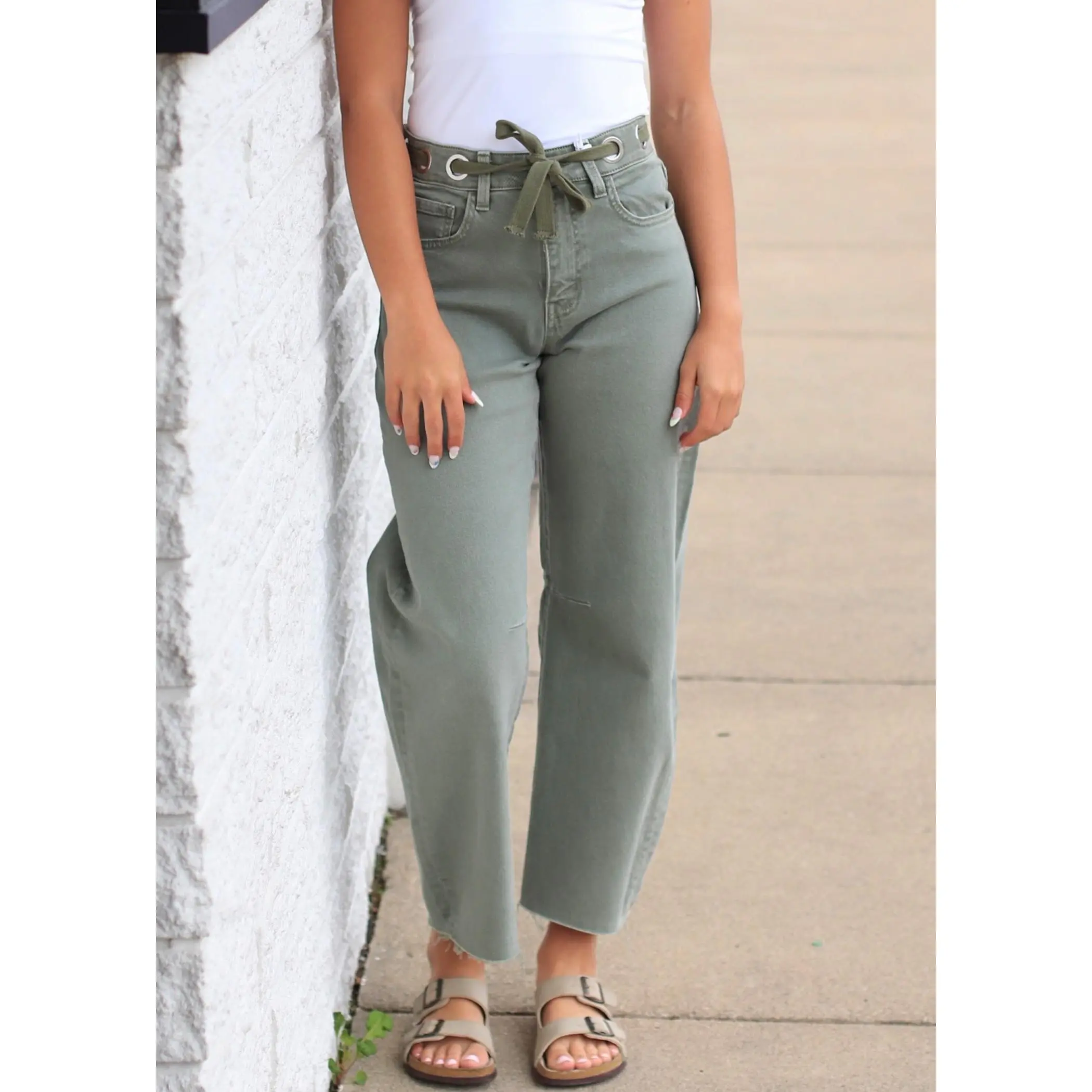 Olive Wide Barrel Crop Jeans Olive Wide Barrel Crop Jeans