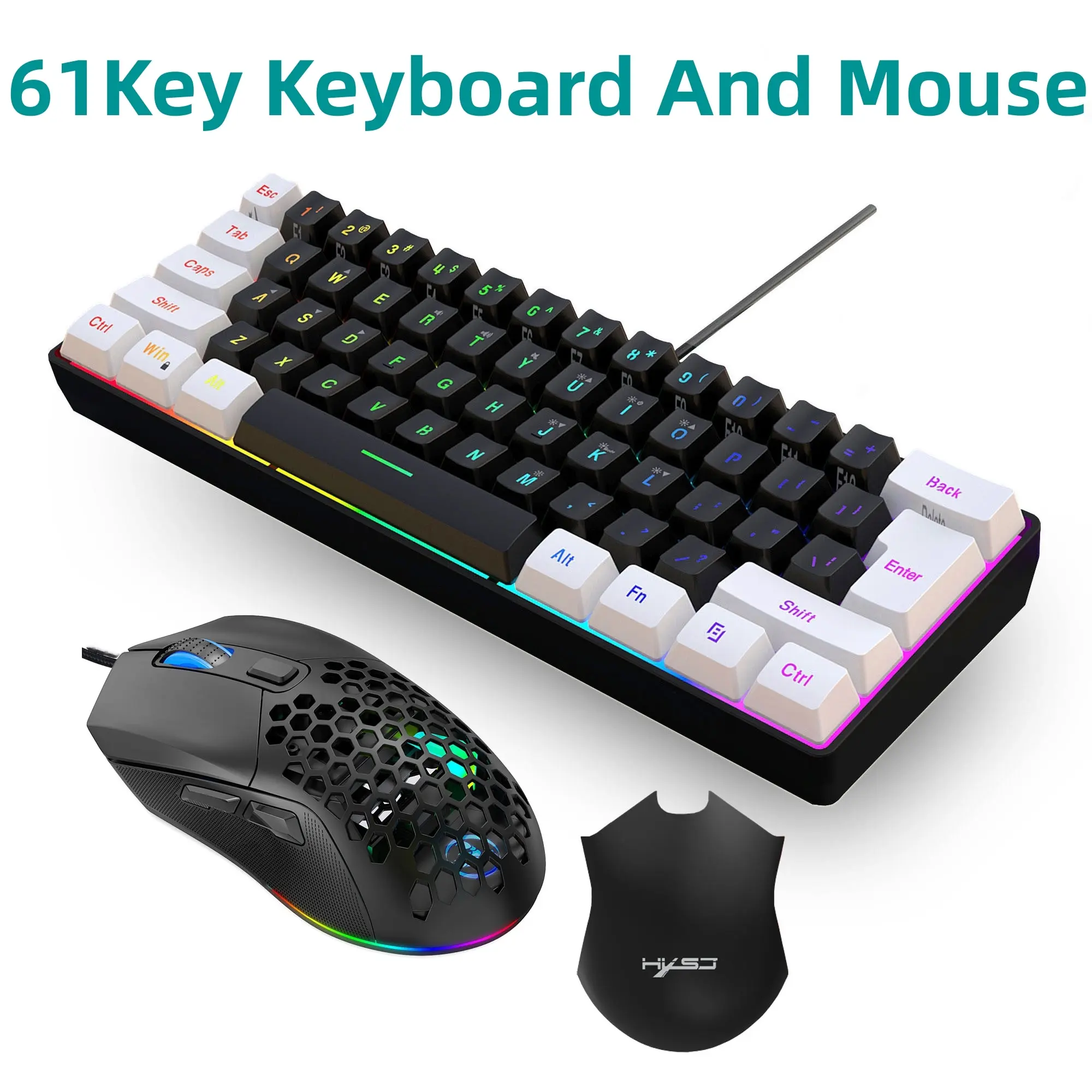 Compact RGB Led Backlit Keyboard & Gaming Mouse Set, Ambidextrous Design, Optical Sensor, Compatible with Ps4/PC/laptop/MAC, Gaming Accessory, Gaming Items, RGB Lighting Keyboard, Gaming Setup Accessories