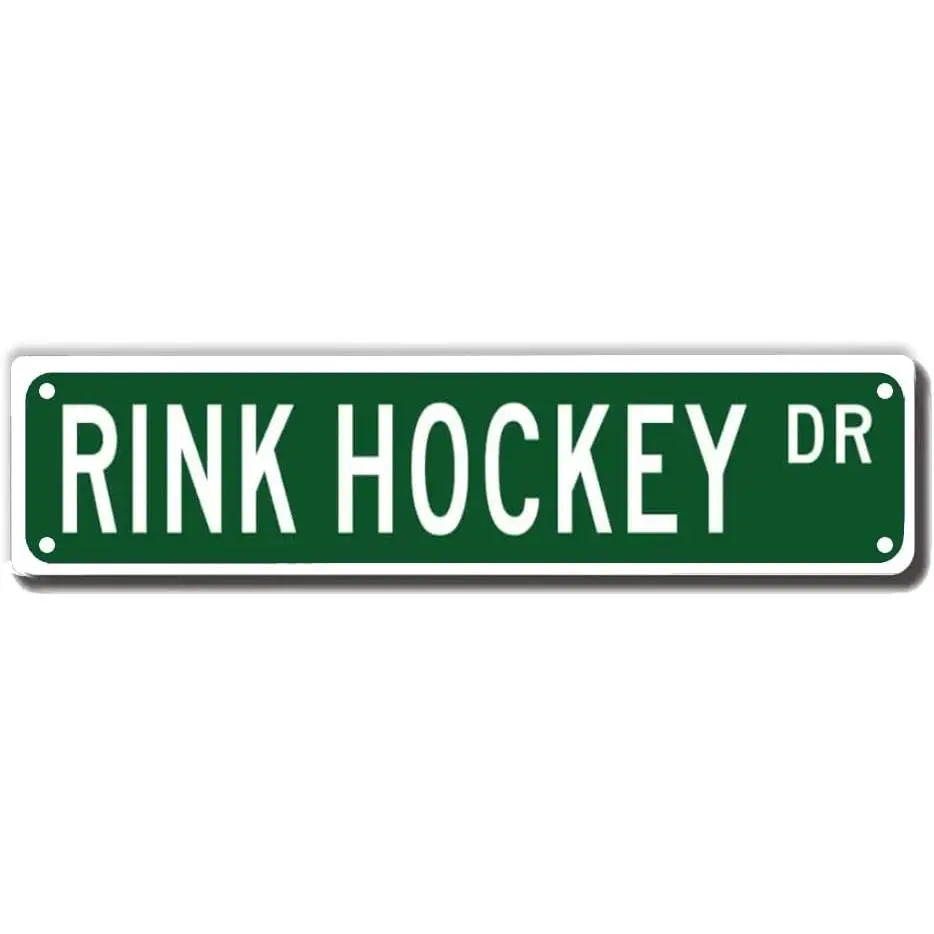 Rink Hockey Dr Street Sign, Rink Hockey Gift, Rink Hockey Wall Decor for Home Office Garage Man Cave Plaque Quality Metal Sign 16x4 Inch