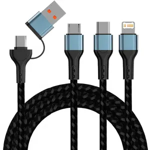 1pcs Phone Charging Cable, 240w Fast Charge Data Line, 2-To-3 Braided USB PD to Type-C iOS Micro Interface, Multi-Functional Mobile Charger