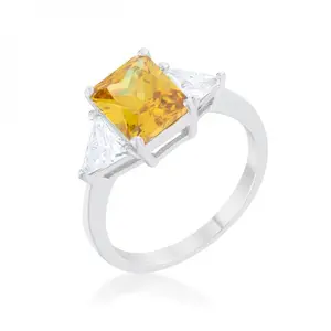 Classic Canary Yellow Rhodium Engagement Ring (size: 05) R08451r-c61-05