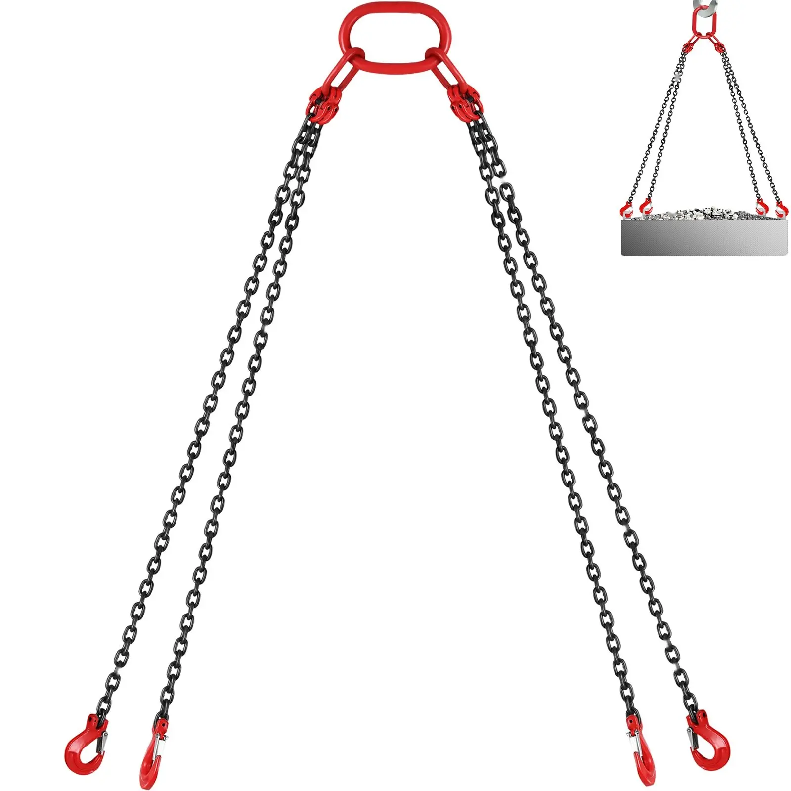 10 Ft Chain Sling 5/16 Inch By 10 Ft Overall Length G80 Alloy Steel Engine Lift Chain Hoist, 3 Ton Capacity, 4-Leg Grab Hooks, Heavy Duty Rigging Equipment For Mining, Construction, Ports, Shipping And Building Sites