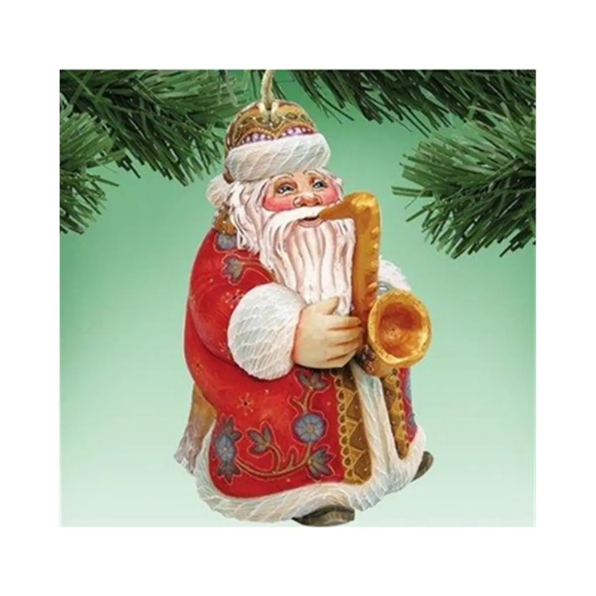 G.DeBrekht 8116211 Handmade Jazzman Santa Figure Decorative Wooden Holiday Ornament Set of 2, 4.5x5.5 in Hand-Selected Baltic Plywood, Festive Home Gift