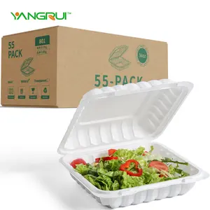 YANGRUI To Go Containers, Reusable 55 Pack 8 Inch MFPP Meal Prep Container BPA Free Microwave Freezer Safe Plastic Hinged Clamshell Take Out Container