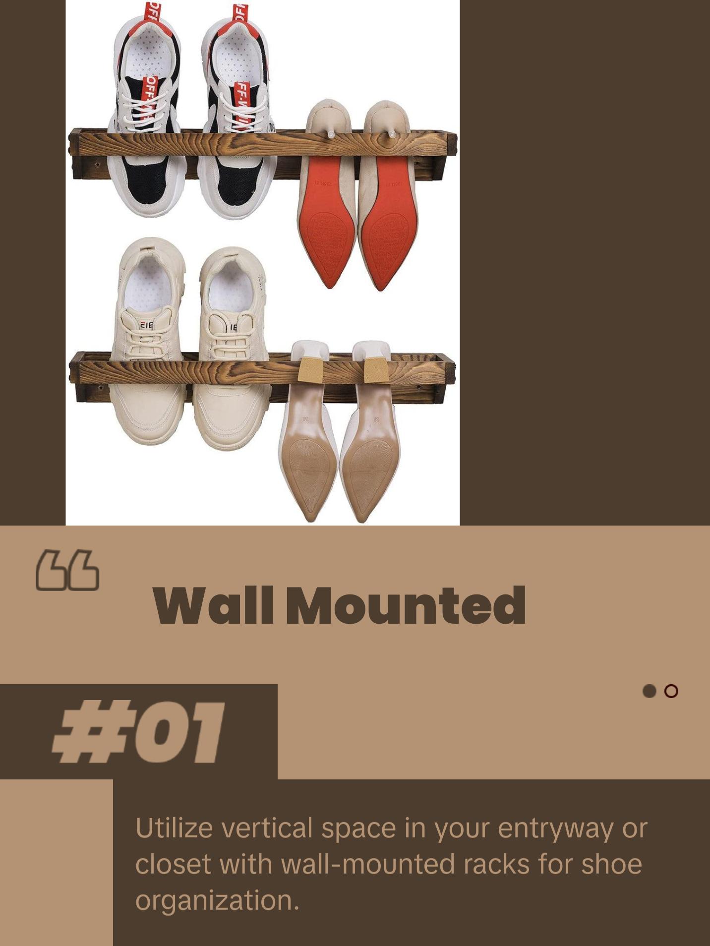 Burnt Wood Wall Mounted Shoe Storage Rack, Entryway Footwear Organizer Holder, Set of 2 Burnt Wood Wall Mounted Shoe Storage Rack, Entryway Footwear Organizer Holder, Set of 2