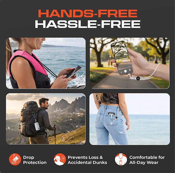 Phone Lasso Anti-Drop Smartphone Tethering System Secure Clip-On Carabiner Adjustable Wrist Strap for Enhanced Phone Safety White Patented