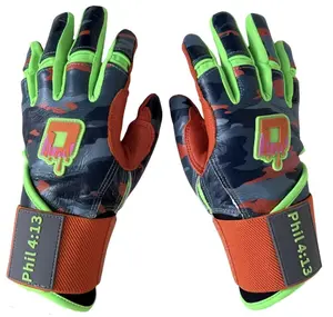 Shield Baseball Batting Gloves, Camo and Orange, Leather, Youth and Adult Sizes