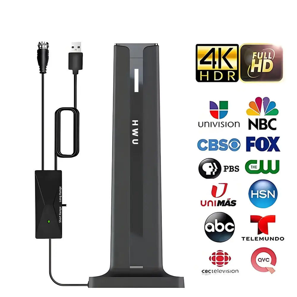 HWU Digital TV Antenna for 360° Long Range Reception, Easy Smart TV,  for Local Channels, Compatible with All TVs Swivel Mount Telescopic Stand