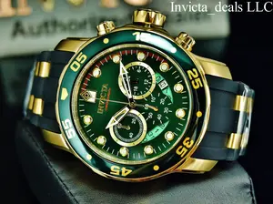NEW Invicta Men's 48mm PRO DIVER SCUBA Chronograph GREEN Dial Gold Tone Stainless Steel Watch