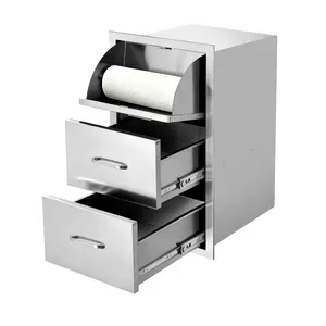 Stainless Steel Kitchen Cabinet with 3 Drawers & Paper Towel Holder, 17Wx30Hx21D, Durable Storage Organizer for Countertop or Under-Cabinet Use