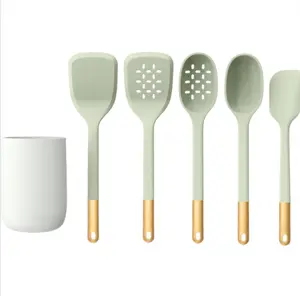 6-Piece Silicone Tool Set with Ceramic Crock, Sage Green