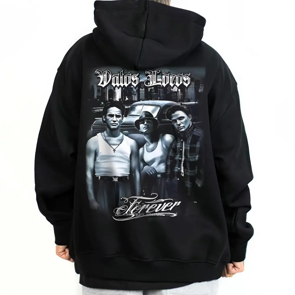 Men's Vatos Locos Old Movie Chicano Graphic Hoodie - Casual Loose Oversize Polyester-Cotton Fabric Pullover Tops, Unisex Gangster Lowrider Style Sweatshirts, Menswear Gift VL1
