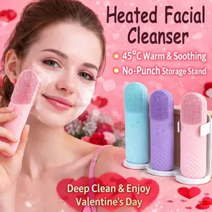 Upgraded Rechargeable Silicone Face Brush, 45° Heated, Storage Rack, Vibration & Massage, Skincare Upgrade, 3 Colors Available, Facial Cleansing Brush