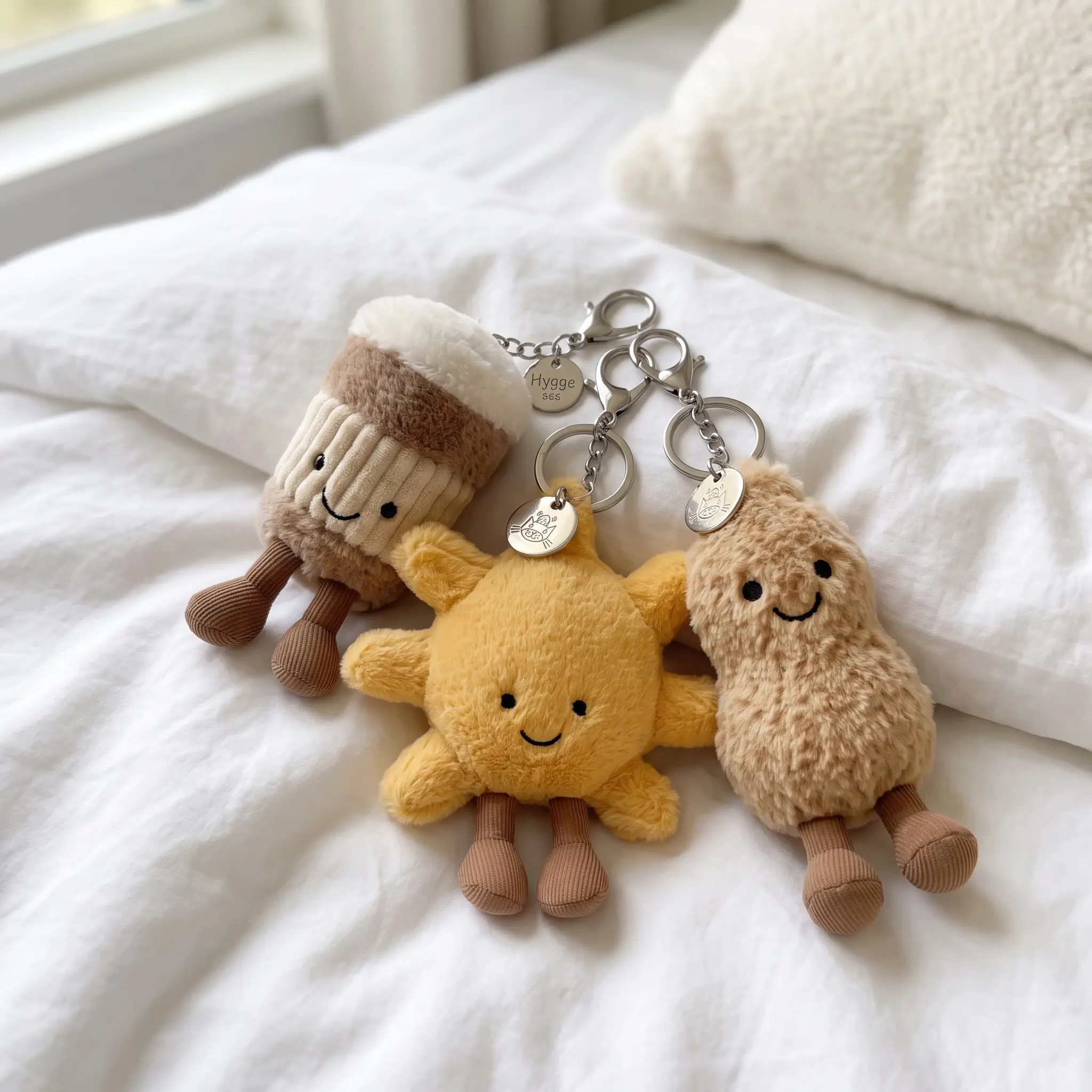Jellycat Plushie Bag Charm Collection, Plush Coffee To Go & Peanut & Sun  Keychain, Cute Soft Bag Accessory Dangle, Fantasy Gift for Her, Bag Charm