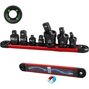 7-  Swivel Socket Adapter Set, 1/4" 3/8" 1/2" Drive Universal Joint Socket Set CR-MO Steel, Wobble Joint Sockets Reducer with   Sockets Rail