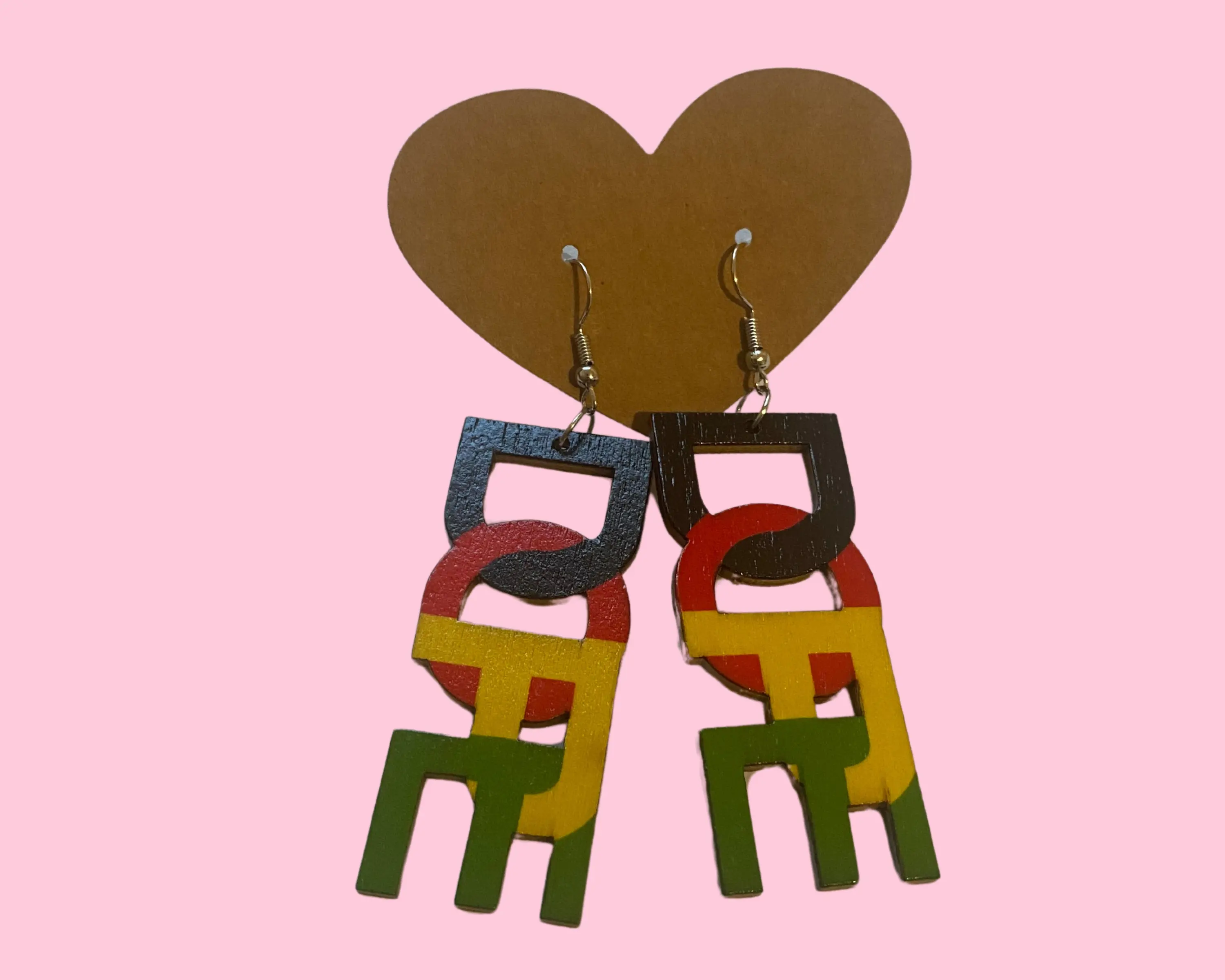 Dope Wooden Afrocentric Jamaican Rasta Dangle Letter Long Lightweight Statement Black Girl Handpainted African Sista Natural Hair Earrings