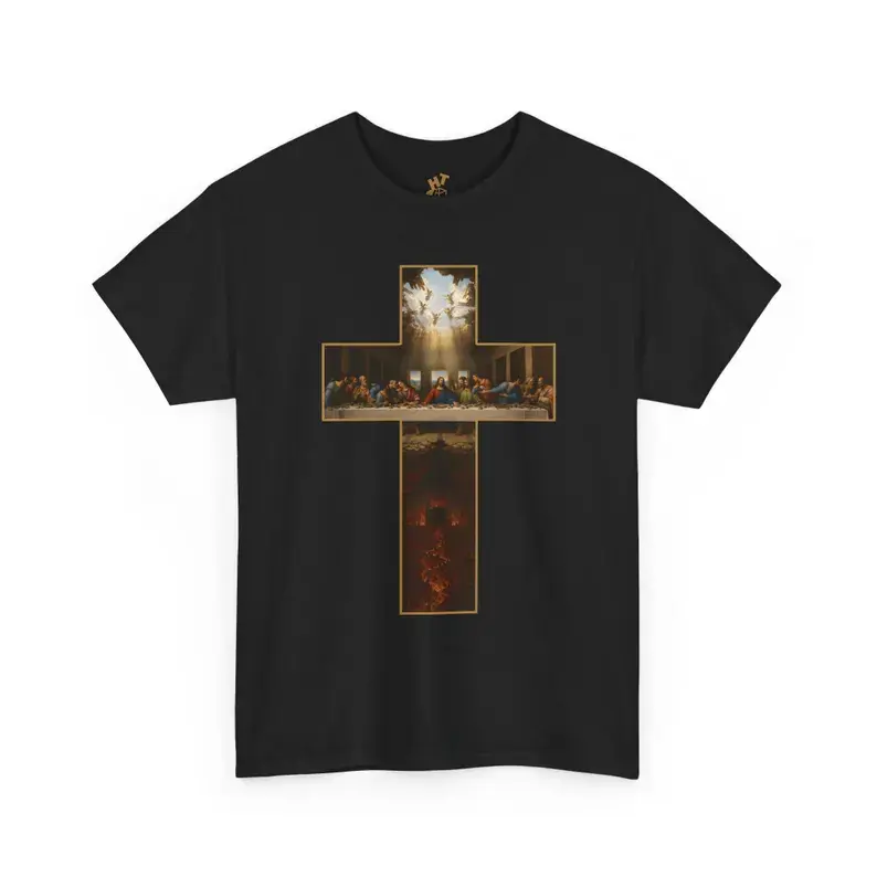 The Last Supper Cross Graphic T-Shirt Renaissance Art Religious Tee Dark Aesthetic Streetwear Merch