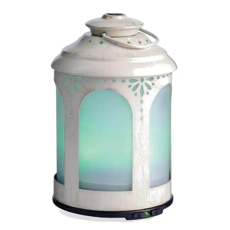 100ml Chelsea Lantern Ultrasonic Essential Oil Diffuser - Home Fragrance Air Freshener with Iridescent Glow, LED Light Technology, 8 LED Light Colors, 2 Mist Settings, Automatic Shutoff, Rain Drop Design, Measuring Cup, Led Lights, Metal Frame