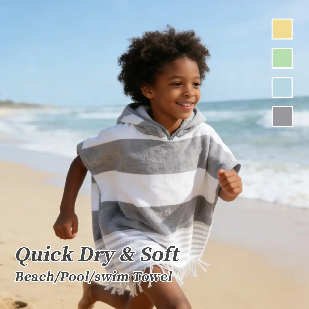 1 Piece Turkish Swimming Beach Towel, Kids Hooded Cape, Vintage Aesthetic, Striped Pattern Towel, Striped Towels, Soft, Absorbent and Quick-Drying, Sand-Free, Thin and Easy to Store, Suitable for Home Use and Outings, Swimming, Beach, Pool and Water Park