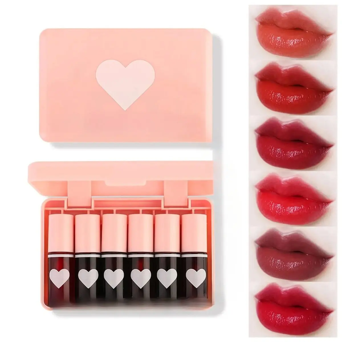 6 Colors Lip Tint Stain Mini Liquid Lipstick, Korean Lip Gloss Moisturizing Natural, Multi-Use Lip and Cheek Tint, Non-Stick Cup, Lightweight, High Pigment, Long-Lasting, Vivid Color