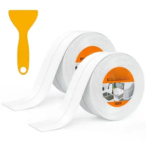 White Caulk Tape  Self Adhesive, 2 Rolls Toilet Caulk Sealant Tape,Bathtub Caulk Sealing Strip Tape for Kitchen,Bathroom Caulking Tape,Floor Wall Edge Protector(1.5" x 10.5Ft)