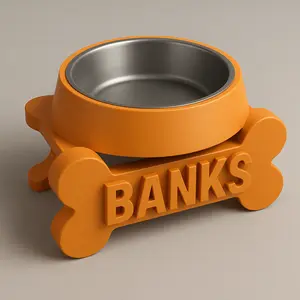 BANKS Personalized Dog/Cat Bowl Customized Orange Bone-Shaped Feeding Dish for Dogs/Cats Unique Design & Stylish Feeding Experience