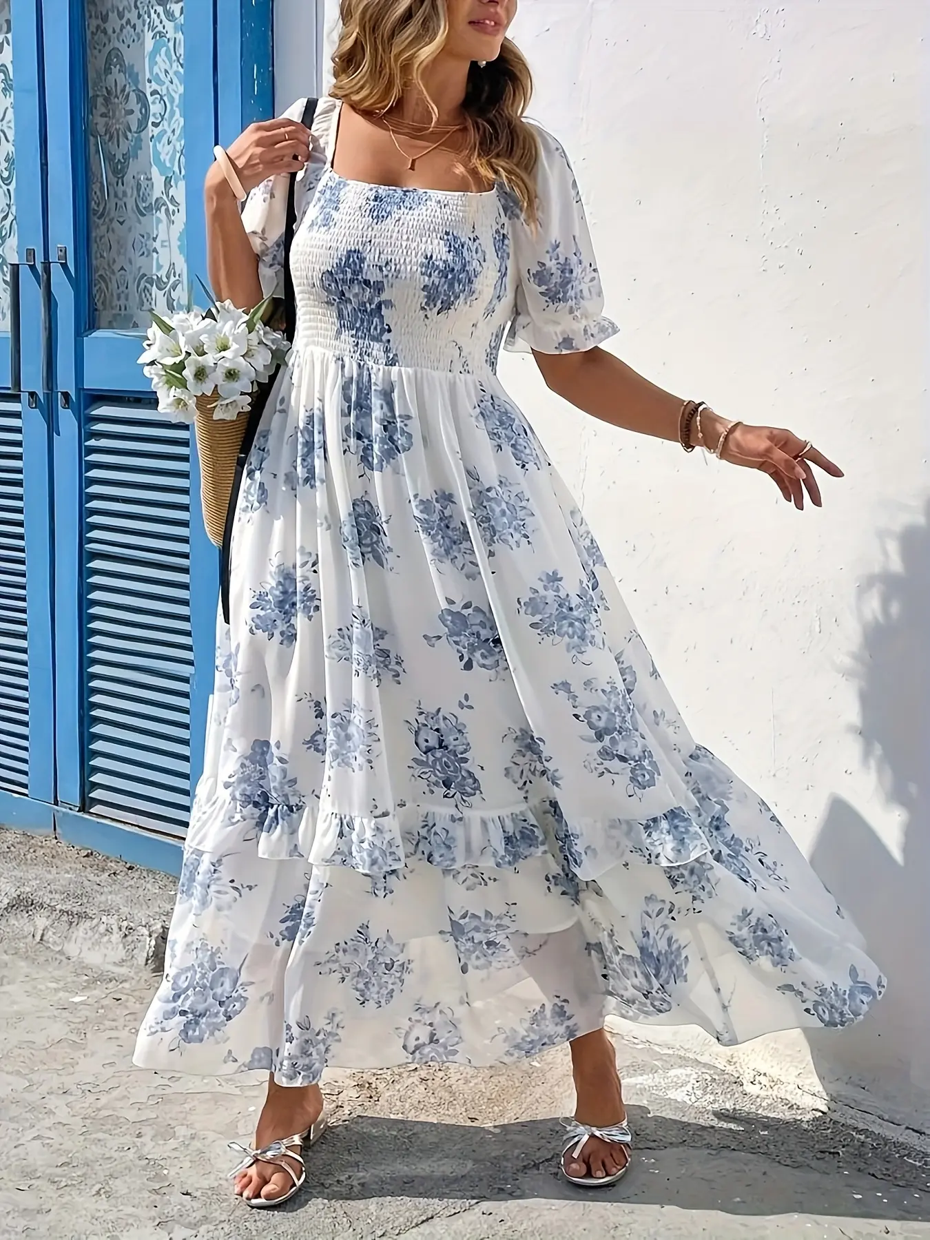 Women's Plus Size Spring Summer Fashion Casual Flowy Beach Wear Chiffon Floral Print Shirred Elegant Style Dress, Loose-Fitting Midi Short Sleeve Woven Fabric Womenswear - TikTok Shop Women's Plus Size Spring Summer Fashion Casual Flowy Beach Wear Chiffon Floral Print Shirred Elegant Style Dress, Loose-Fitting Midi Short Sleeve Woven Fabric Womenswear - TikTok Shop