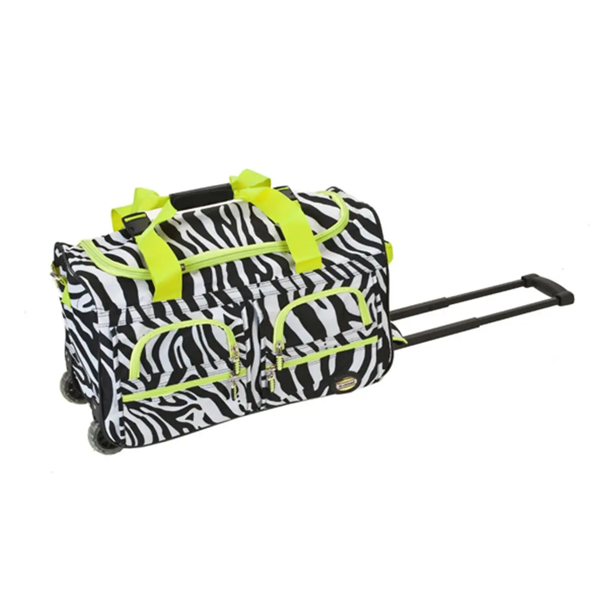Rockland 22-Inch Lime Zebra Rolling Duffle Bag, High Capacity 600D Polyester Travel Luggage with an Extended Handle, Travel Luggage Bags, Bags Extended Handle Duffle