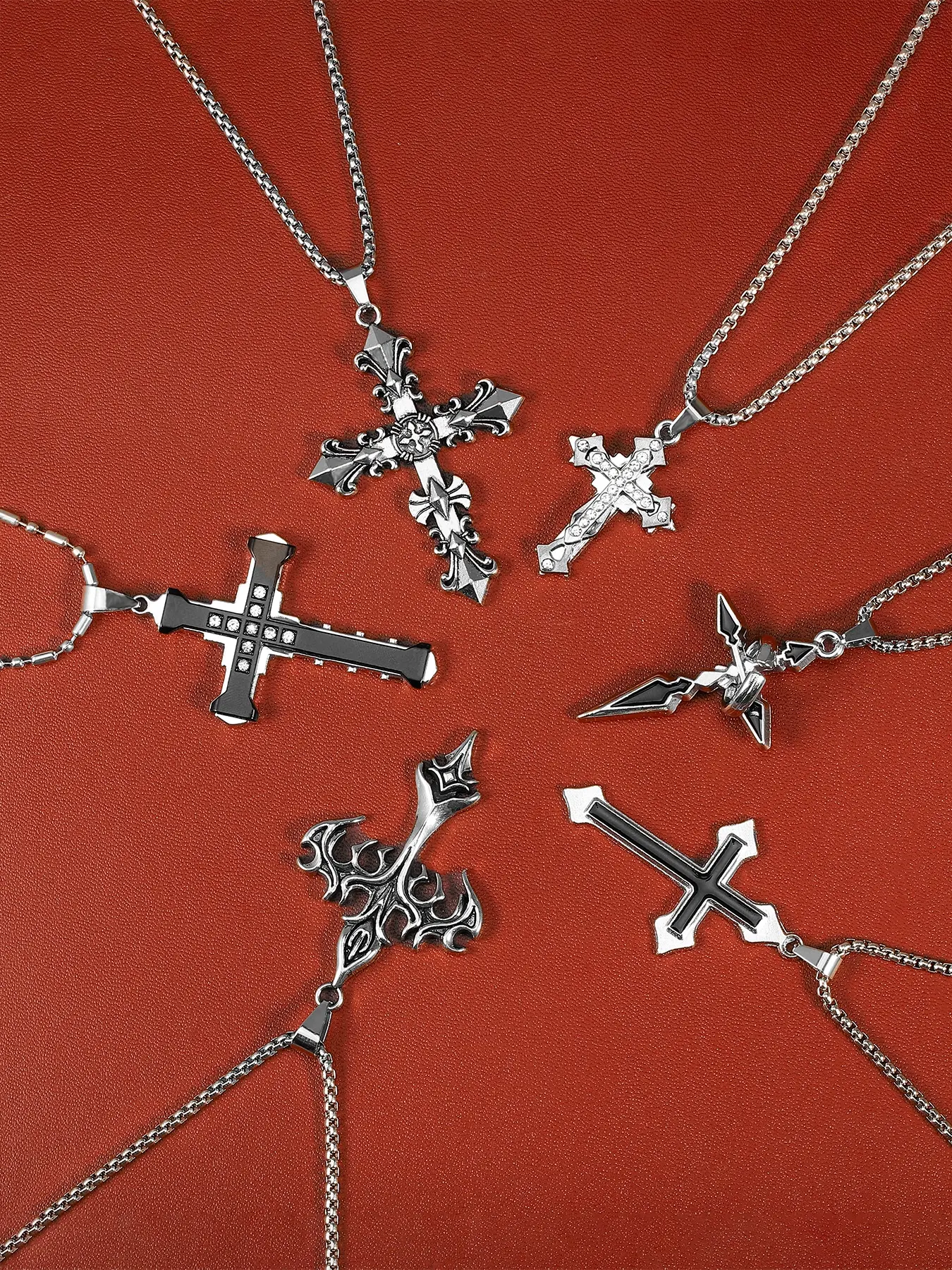 Street Style Moissanite Cross Pendant Necklace, Statement Necklace, Pendant Chain, Stainless Steel Jewelry for Party, Daily Clothing Decor, Trendy All-match & Exquisite Jewelry for Birthday Gift, Pendant with Necklace