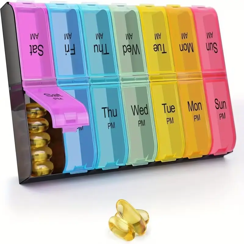 Extra Large Pill Organizer 2 Times A Day, 7 Day Pill Box AM PM Medicine Planner Dispenser Case with XXL Compartment Home Pill Container for Vitamins Fish Oil Supplements Medical Organizer