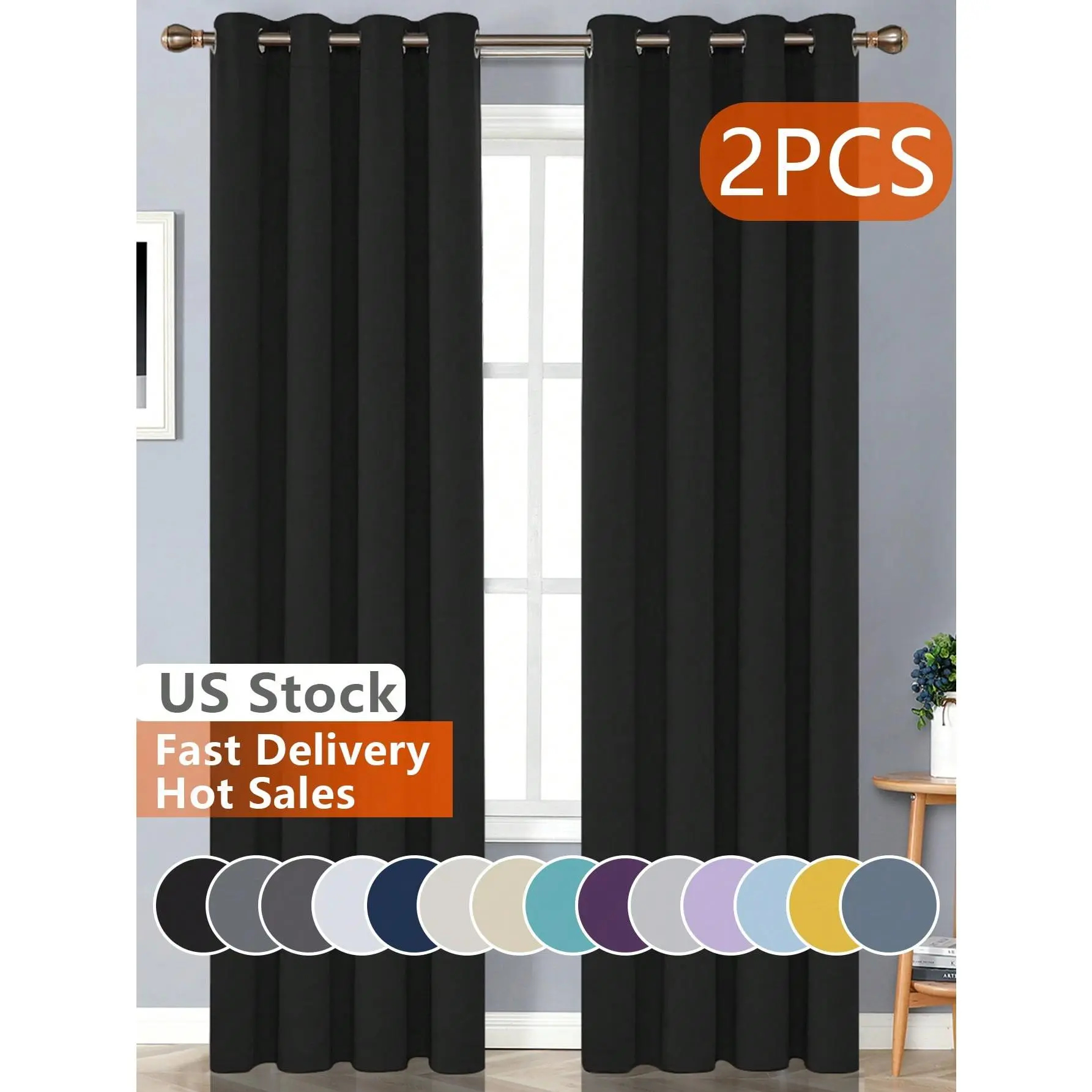 Estelar Textiler 2 Panels Solid Thermal-Insulated Blackout Curtains For Bedroom And Living Room For Protection Against Ultraviolet Rays,