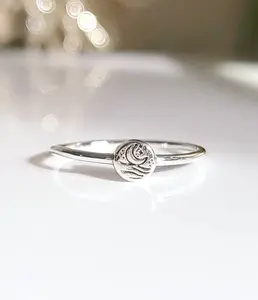 Sterling Silver Dainty Ocean Crescent Moon Ring