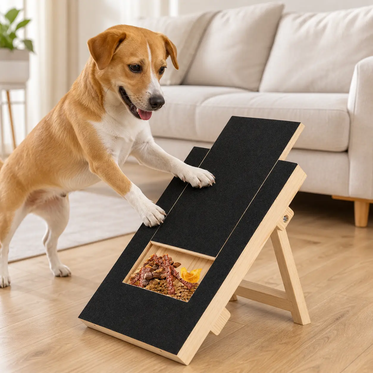 Dog Nail Scratch Board with Treat Drawer – Self-File Nails While They Play, Wooden Scratch Pad for Small & Medium Dogs Scratcher Board