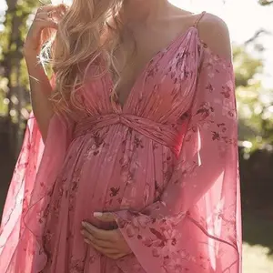 2025 Women's Off Shoulder Floral Print Swing Maternity Dress Classic Fashion
