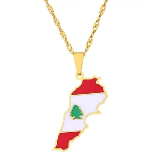 Fashion Stainless Steel Republic of Lebanon Map Pendant Necklace