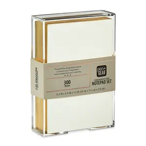 Pen+Gear Acrylic Notepad Set, 6.3 in x 4.4 in x 1.5 in, 300 Sheets, Clear&Gold&White