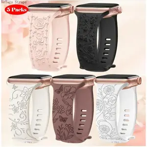 5-Pack Floral Print Silicone Smartwatch Straps Set, Soft Breathable Adjustable 42-49mm Replacement Bands for Sports, Wearable Tech Accessories, Bag Accessories