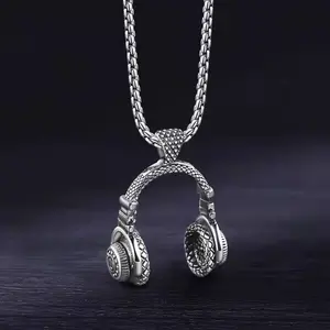 Headphones necklace silver old box chain daily wear men's jewelry