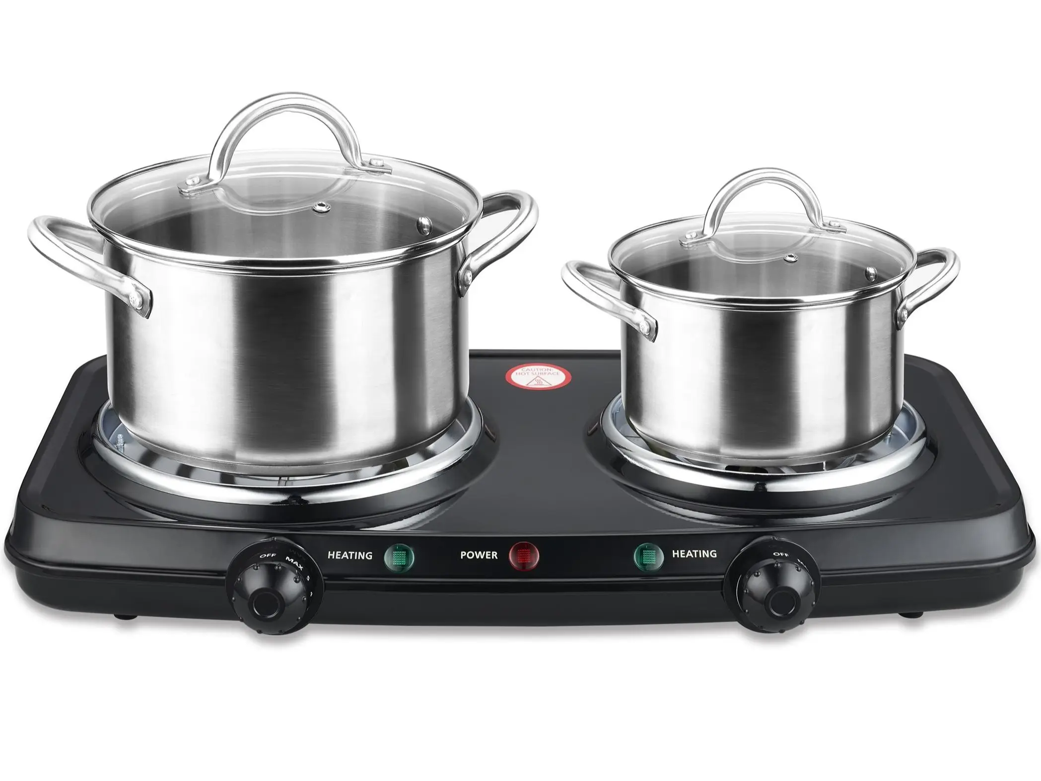 Mainstays Portable Double Burner Hot Plate - 120V, 1800W Compact Countertop Kitchen Appliance with Temp Control, 3.28 lbs, for At-Home Use & Kitchen Supplies