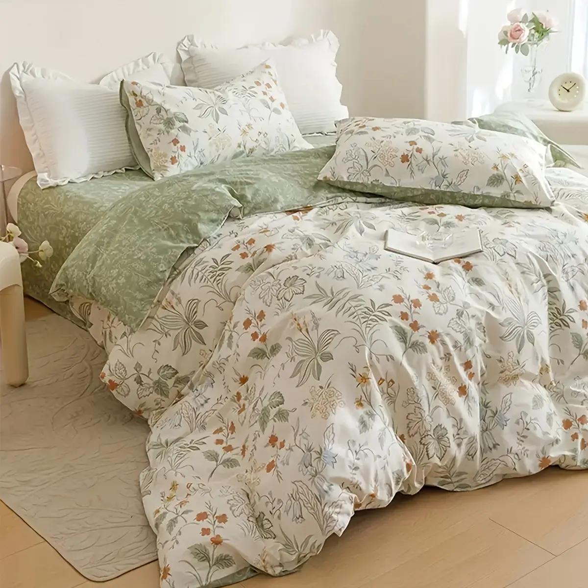 3-Piece Bedding Set with Leaf Flower Pattern, Colorful Microfiber with Zipper and Quilt Holder Straps, Soft Comfortable Pillowcases Included, Duvet Cover Set, Floral Bedding Sets, Comfy Bedding Set
