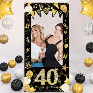 2D Flat Banner 1pc, 40th Birthday Photo Background, and Gold Balloon Design, Party Banner Backdrop, Adult Birthday Decoration