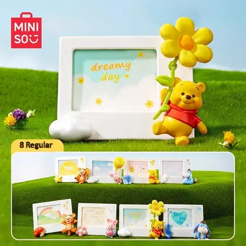 MINISO Disney Winnie the Pooh Polaroid Series Collectible Blind Pack - 10cm Durable PVC+Paper Magnetic Figurine Hand-Painted Soft Fur Desk Display 3D Ornament Photo Frame Fridge Note Holder Works on Metal Cabinets Miniature Toy Blind Bags