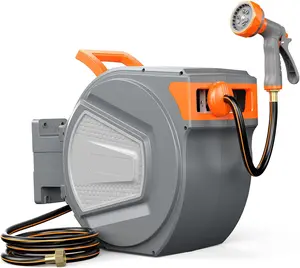 Sweetcrispy Retractable Garden Hose Reel,Heavy-Duty 1/2 in x 78 ft Hose-Wall-Mounted, 9-Pattern Nozzle, Slow Rewind Any Length Lock, 180° Swivel for Garage & Outdoor Use
