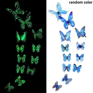 12 Glow in the Dark Butterfly Decorative Wall Stickers, Modern Style 3D Luminous Reusable Removable High Gloss Plastic Animal Theme Decor for Living Room Bedroom Home Decoration