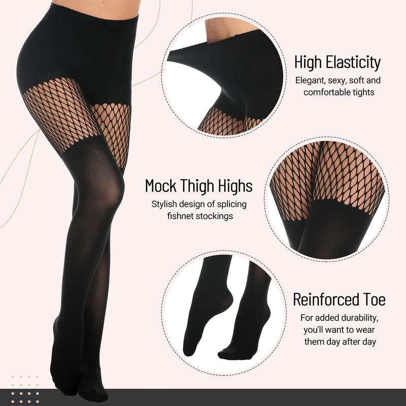 TIVIRA Mock Thigh High Stockings For Women SexyFishnet Tights Suspender Pantyhose 3 Pairs Lace Costume Tights Womenswear Socks Illusion Stockings Leg Lengthening Magic