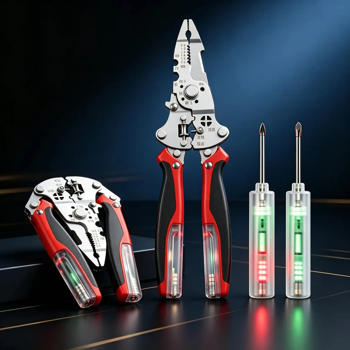 10 In Steel Wire Strippers, Industrial-Grade 18-Function Electrical Tool with Long Handle, Integrated Voltage Tester, 2 Detachable Test Pens, High Leverage Cutter, 250mm Professional Electrical Maintenance Pliers Wire Stripping Tool Cable Stripping Tool