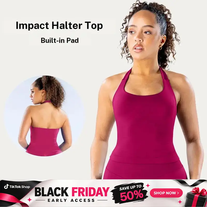 [SIZE UP 1 2] DEEFY Impact Halter Top Gymwear Workout Fitness Yoga Seamless Halter Tanks Sportswear Backless Sports Women Activewear Gym Outdoor Tank Tops Pilates Outfits Gymswear #BackToSchool